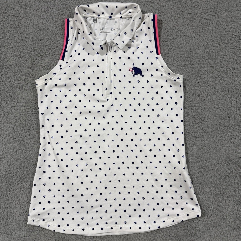 Under Armour Tank Top Golf Womens XS White Floral 1/4 Zip Sleeveless Lightweight